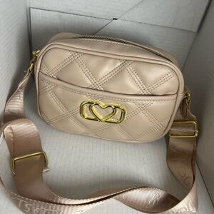 Betsy Johnson Beige Quilted Heart Crossbody Bag w/ Gold Hardware